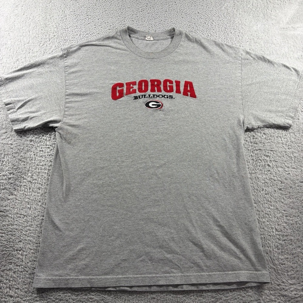 VINTAGE Georgia Bulldogs T Shirt Mens XL Gray Embroidered Textured College